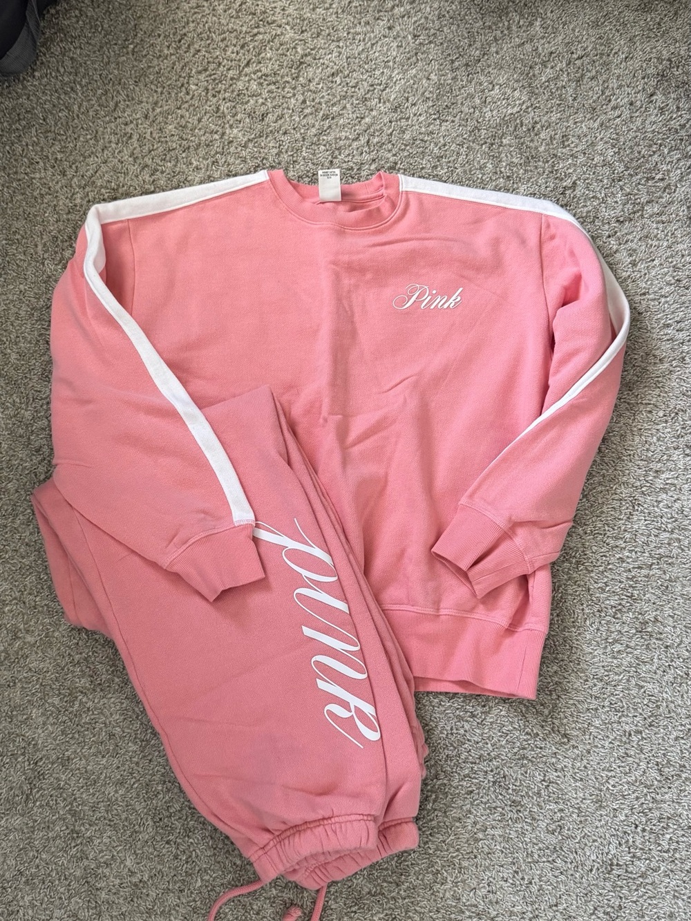 PINK Victoria's Secret Pink Crewneck and joggers with White Shoulder Stripe
